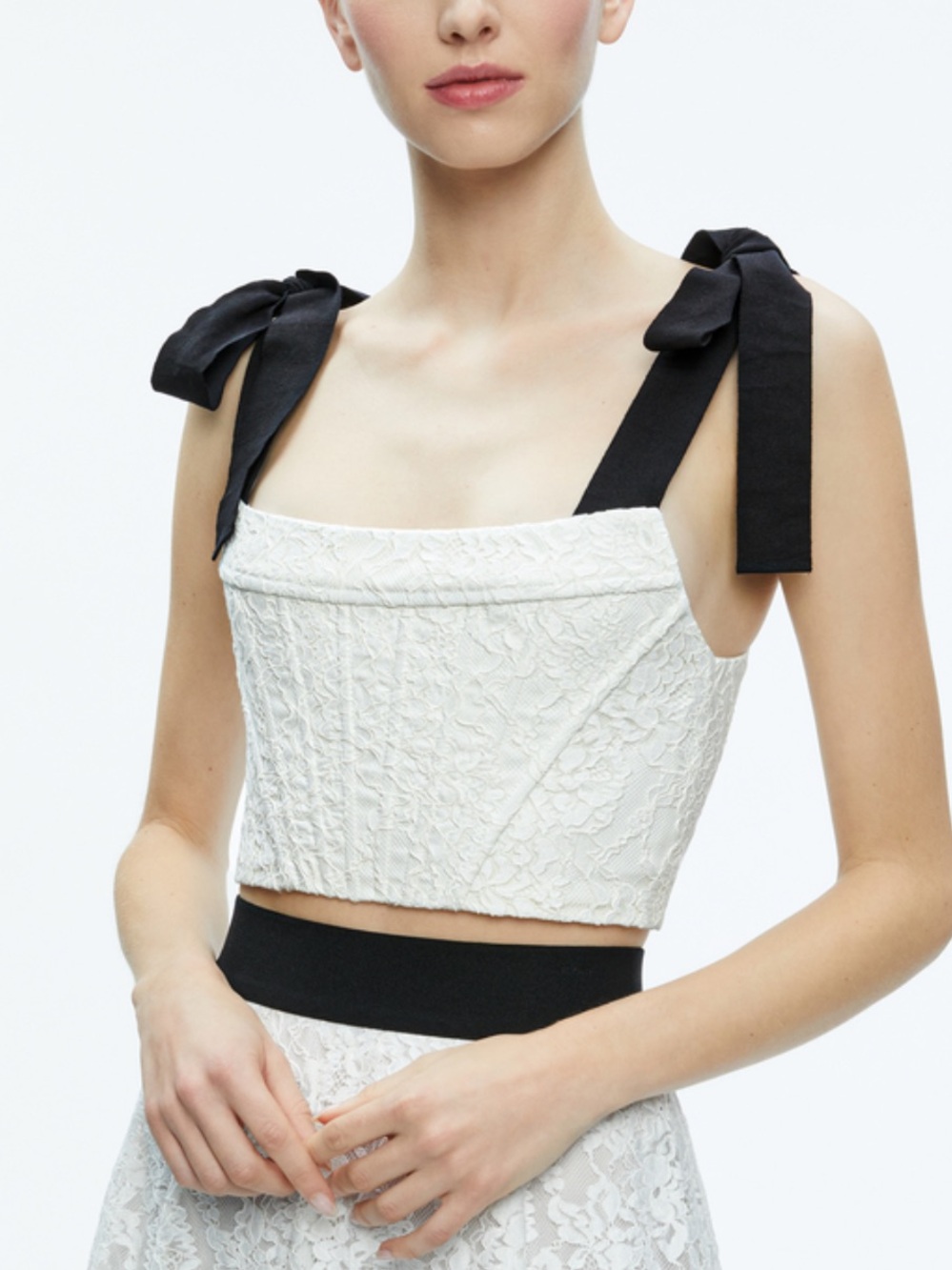Alice and Olivia Clara bow strap crop top